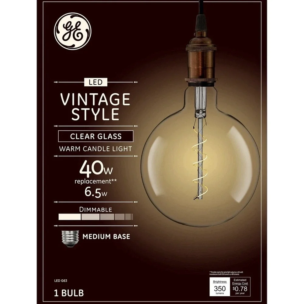 GE Vintage LED 40-Watt EQ G63 Warm White Dimmable Globe Light Bulb Large